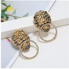 img 1 attached to Luxe Retro Alloy Lion Studded Diamond Earrings: Unleash the Exaggerated Elegance!