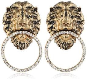 img 3 attached to Luxe Retro Alloy Lion Studded Diamond Earrings: Unleash the Exaggerated Elegance!