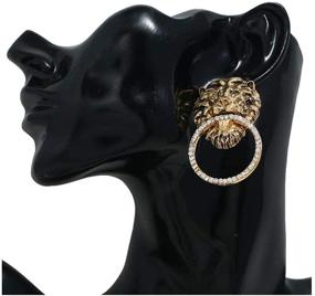 img 2 attached to Luxe Retro Alloy Lion Studded Diamond Earrings: Unleash the Exaggerated Elegance!