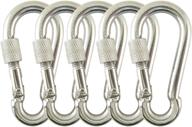 🔒 pack of 5 proteus stainless steel spring snap hook carabiner clips with screw lock логотип