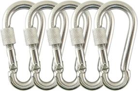 img 4 attached to 🔒 Pack of 5 Proteus Stainless Steel Spring Snap Hook Carabiner Clips with Screw Lock