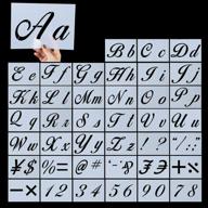 🖌️ 40 piece letter stencils for wood painting | reusable plastic alphabet stencils with calligraphy font | upper & lowercase letters, numbers, and signs | size: 8.27"x5.9 logo
