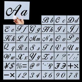 img 4 attached to 🖌️ 40 Piece Letter Stencils for Wood Painting | Reusable Plastic Alphabet Stencils with Calligraphy Font | Upper & Lowercase Letters, Numbers, and Signs | Size: 8.27"x5.9