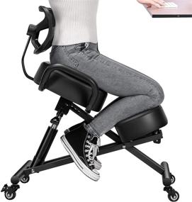 img 4 attached to 🪑 Premium Black Ergonomic Kneeling Chair: Adjustable Height, Backrest, Cushion, Casters - Ideal for Correct Sitting Posture at Home