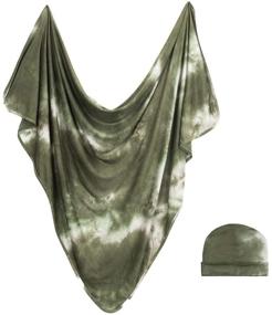 img 4 attached to 👶 Stretchy and Cozy Forever Swaddle + Hat Set by Bazzle Baby, Olive Tie-Dye, 36 x 36 inch, Unisex, for Newborns 0 to 3 Months