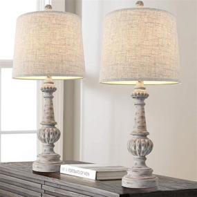 img 3 attached to 🏺 PORTRES 24.5'' Traditional Table Lamp Set of 2 - Linen Fabric Lampshade for Living Room, Bedroom, Study Room, Office - Rustic Resin Base - Bedside Nightstand Lighting for Kids