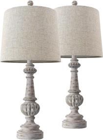 img 1 attached to 🏺 PORTRES 24.5'' Traditional Table Lamp Set of 2 - Linen Fabric Lampshade for Living Room, Bedroom, Study Room, Office - Rustic Resin Base - Bedside Nightstand Lighting for Kids