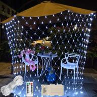 💡 white battery operated led net mesh lights - 9.8ft x 6.6ft, 200 leds, decorative string lights for rv, campfire, bbq, music festival, welcome tree - remote control, 8 modes, timer, dimmable - requires 3 x type d battery (not included) логотип