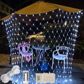 img 4 attached to 💡 White Battery Operated LED Net Mesh Lights - 9.8ft x 6.6ft, 200 LEDs, Decorative String Lights for RV, Campfire, BBQ, Music Festival, Welcome Tree - Remote Control, 8 Modes, Timer, Dimmable - Requires 3 X Type D Battery (Not Included)