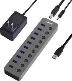 img 4 attached to 💻Мультипортовый USB-хаб 3.0 с 10 портами для зарядки по BC 1.2, отдельными выключателями питания и светодиодами - идеально подходит для ноутбука, принтера, мыши, ПК, USB-флэш-накопителей и других устройств.