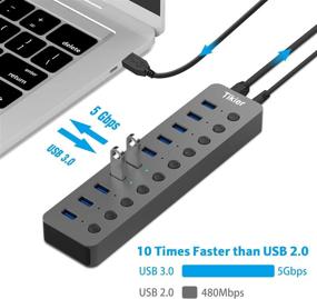 img 1 attached to 💻Мультипортовый USB-хаб 3.0 с 10 портами для зарядки по BC 1.2, отдельными выключателями питания и светодиодами - идеально подходит для ноутбука, принтера, мыши, ПК, USB-флэш-накопителей и других устройств.
