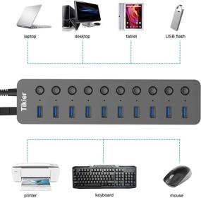 img 2 attached to 💻Мультипортовый USB-хаб 3.0 с 10 портами для зарядки по BC 1.2, отдельными выключателями питания и светодиодами - идеально подходит для ноутбука, принтера, мыши, ПК, USB-флэш-накопителей и других устройств.