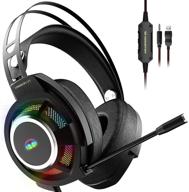 🎧 enhanced monster gaming headset - over-ear gaming headphone with noise cancelling mic, immersive 7.1 surround sound stereo, adaptive suspension head beam, vibrant rgb light, pc/mac/ps4/xbox one compatible - black логотип