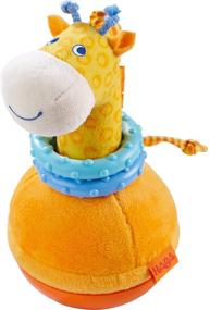 img 3 attached to 🦒 HABA Soft Wobbling & Chiming Roly Poly Giraffe Baby Toy with Teething Rings