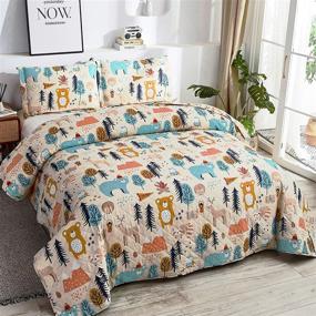 img 2 attached to 🐻 Adorable Boys Full/Queen Size Animal Bear Bedding Quilt Set - Lightweight & Reversible Kids Bedspread with Cartoon Print - Includes 2 Pillow Shams - All Season Comfort