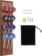 veradura solid wood wall dart holder - holds and displays 12 soft or steel tip darts - precision drilled holes - includes 2 chalk pieces for scoring - complete with accessory bag for enhanced dart organization логотип