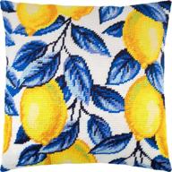 lemons needlepoint kit: european quality, printed tapestry canvas for 16x16 inch throw pillow logo