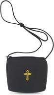 📿 genuine leather communion burse for pyx: fits up to 30-host capacity – perfect for priests, deacons, and emhcs with traditional catholic design and embossed gold latin cross logo