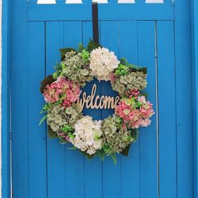 img 2 attached to 🌸 Sipull 18.5 Inch Hydrangea Wreath with Lights - Front Door Wreaths for Spring, Autumn, and Fall - Farmhouse Style Welcome Wreath - Green/Pink