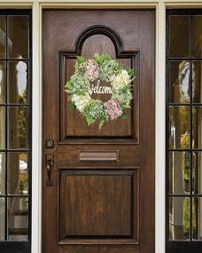 img 3 attached to 🌸 Sipull 18.5 Inch Hydrangea Wreath with Lights - Front Door Wreaths for Spring, Autumn, and Fall - Farmhouse Style Welcome Wreath - Green/Pink