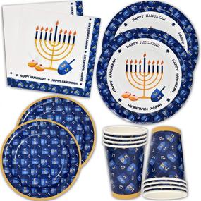 img 4 attached to Hanukkah Party Paper Plate Set for 24 Guests - Includes 24 9" Dinner Plates, 24 7" Dessert Plates, 24 9 oz Cups, and 48 Luncheon Napkins - Ideal for Festive Dinner Parties - Decorations & Supplies