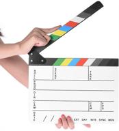 🎬 professional movie directors clapboard: acrylic clapper board for film scene action, photography studio, video tv with color sticks - 9.6x11.7 inch/25x30cm, white logo