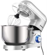 🍰 aucma stand mixer - 6.5 quart, 660w 6-speed tilt-head kitchen electric mixer with dough hook, wire whip, and beater - silver логотип