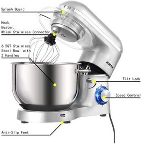 img 2 attached to 🍰 Aucma Stand Mixer - 6.5 Quart, 660W 6-Speed Tilt-Head Kitchen Electric Mixer with Dough Hook, Wire Whip, and Beater - Silver