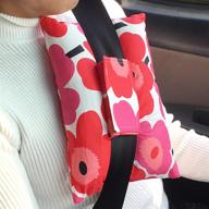 🌺 red pink poppy flower print seat belt pillow for mastectomy & heart surgery recovery – post-op comfort for women & men logo