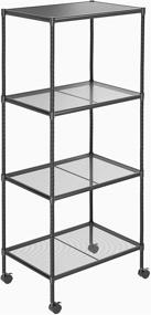 img 4 attached to OVICAR 4-Tier Wire Storage Shelves with Wheels - Adjustable Steel Metal Storage 📦 Rack for Kitchen Pantry Closet Laundry - Durable Garage Tool Storage Shelf (Black, 4 Tiers)