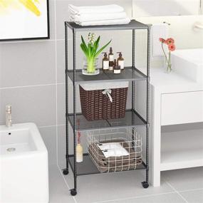 img 2 attached to OVICAR 4-Tier Wire Storage Shelves with Wheels - Adjustable Steel Metal Storage 📦 Rack for Kitchen Pantry Closet Laundry - Durable Garage Tool Storage Shelf (Black, 4 Tiers)