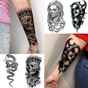 img 2 attached to 🦁 Shegazzi 62 Sheets Wolf Lion Skeleton Temporary Tattoos: Realistic 3D Tattoo Stickers for Men and Women - Perfect for Arms, Neck, and Halloween! Scary Skulls, Vampire Fake Tattoos, and More!