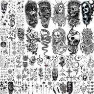🦁 shegazzi 62 sheets wolf lion skeleton temporary tattoos: realistic 3d tattoo stickers for men and women - perfect for arms, neck, and halloween! scary skulls, vampire fake tattoos, and more! logo