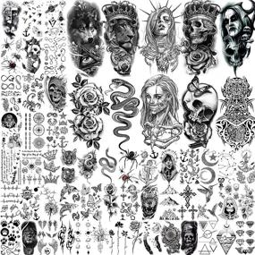 img 4 attached to 🦁 Shegazzi 62 Sheets Wolf Lion Skeleton Temporary Tattoos: Realistic 3D Tattoo Stickers for Men and Women - Perfect for Arms, Neck, and Halloween! Scary Skulls, Vampire Fake Tattoos, and More!