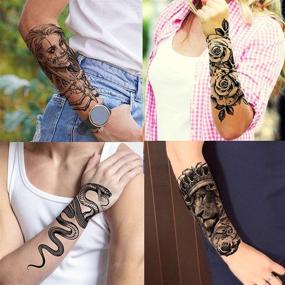 img 3 attached to 🦁 Shegazzi 62 Sheets Wolf Lion Skeleton Temporary Tattoos: Realistic 3D Tattoo Stickers for Men and Women - Perfect for Arms, Neck, and Halloween! Scary Skulls, Vampire Fake Tattoos, and More!