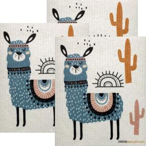 img 4 attached to 🦙 Blue Llama Set of 3 Swedish Dishcloths: Eco-Friendly Sponge Cloth - A Sustainable Paper Towel Alternative