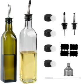 img 4 attached to 🍶 CLXZTHYO 500ml Dark Green and 520ml Transparent Olive Oil Dispenser Bottle Set for Kitchen, with Brush, Funnel, Pour Spouts, Labels - Oil and Vinegar Bottles (2 PCS)