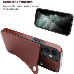 img 1 attached to 📱 ONETOP iPhone 12 Mini Slim Wallet Case with Credit Card Holder, PU Leather Button Closure Kickstand Protective Shockproof Cover (Brown, 5.4 Inch)