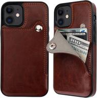 📱 onetop iphone 12 mini slim wallet case with credit card holder, pu leather button closure kickstand protective shockproof cover (brown, 5.4 inch) logo