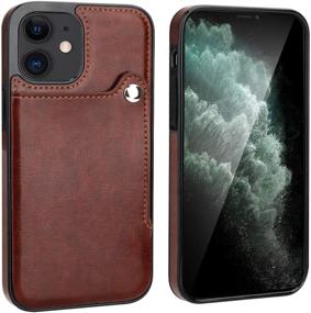 img 2 attached to 📱 ONETOP iPhone 12 Mini Slim Wallet Case with Credit Card Holder, PU Leather Button Closure Kickstand Protective Shockproof Cover (Brown, 5.4 Inch)