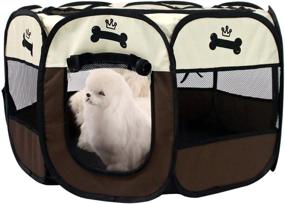 img 1 attached to 🐾 Convenient Pet Portable Foldable Playpen: 8-Panel Kennel with Mesh Shade Cover for Indoor/Outdoor Exercise