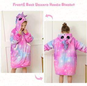 img 1 attached to 🦄 Girls Kids Purple Unicorn Castle Hoodie Blanket Sweatshirt with Pocket - Oversized Wearable Blanket