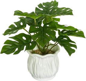 img 4 attached to 🌿 Artificial Monstera Deliciosa Plant - Tabletop Chess Plants for Home Office Decoration - 9.5" Tall - Ships in White Ceramic Planter by BESAMENATURE