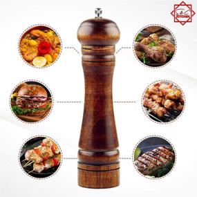 img 2 attached to Oak Wood Pepper Mill or Salt Mill with Adjustable Ceramic Rotor - 8 inch Tall - Premium Wooden Grinder with Cleaning Brush - Easily Refillable & Best Kitchen Tool