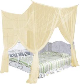 img 4 attached to 🛏️ Elegant Beige Four Corner Post Decorative Bed Net Canopy Set for Full/Queen/King Size, Dimensions 86.6x78.7x98.4 Inches