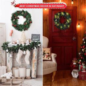 img 2 attached to 🎄 Myouth 24 Inch Pre-lit Christmas Wreath with Flocked Mixed Decorations and 50 LED Lights - Perfect Winter Xmas Ornaments for New Year Holiday