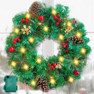 🎄 myouth 24 inch pre-lit christmas wreath with flocked mixed decorations and 50 led lights - perfect winter xmas ornaments for new year holiday logo