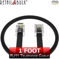 🔌 high-quality 2 pack 1ft telephone cord made in usa - rj11 plugs, gold contacts, pure copper wire (12 inches, black) logo