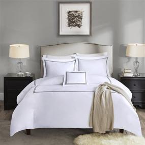 img 4 attached to 🛏️ Madison Park Signature Luxury Collection: 1000 Thread Count Embroidered Cotton Sateen 5 Piece Down Alternative Comforter Set - Full/Queen Black