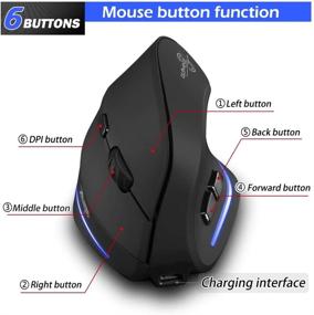 img 1 attached to ZLOT Rechargeable Ergonomic Mouse: 2.4G USB Vertical 🖱️ Wireless Mice with Adjustable DPI and 6 Buttons - Black